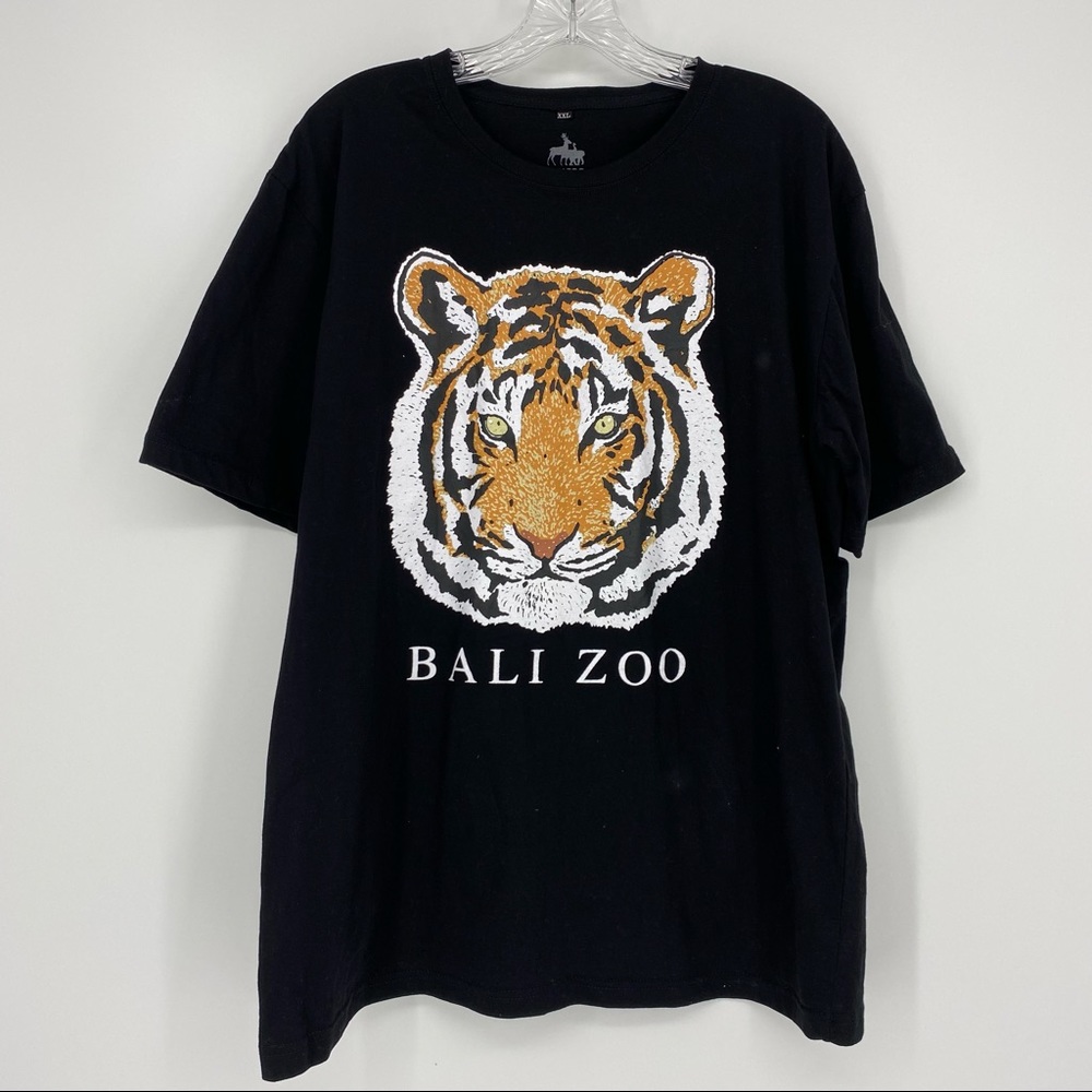 Bali Zoo Tiger Face Black Short Sleeve T-Shirt Size XXL